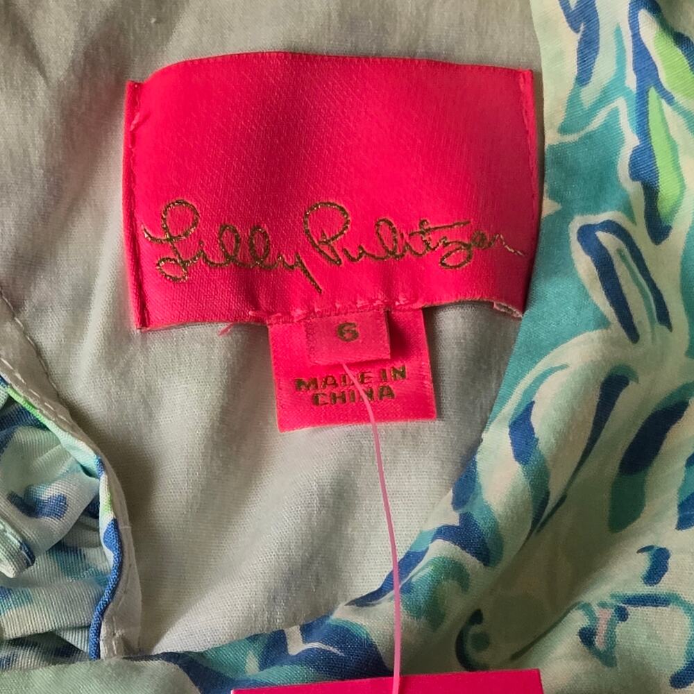 Lilly Pulitzer Size 6 New Fiesta Stretch Dress Coastal Tideline Floral Blue Lion - Picture 8 of 12